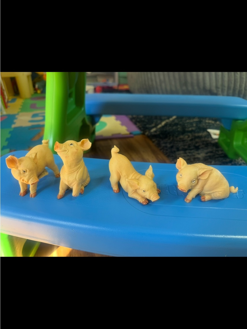 Set of 4 Mini Pig Stone Figurines - Beige Piglet Collection - ears are chipped